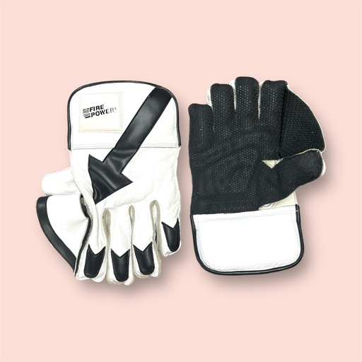 LMB FIREPOWER WICKET KEEPING GLOVES SAMPLE WHITE AND BLACK